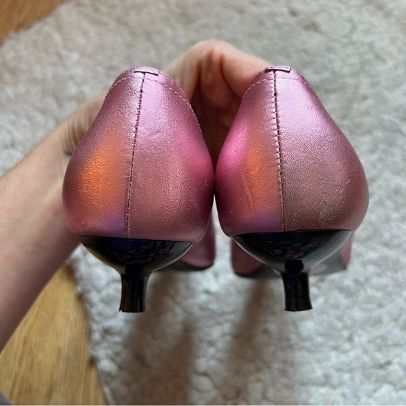 Steve Madden VTG Kondor Metallic Pink Leather Floral Cut Out Pointed Toe Heels - Picture 7 of 12